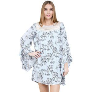 Kori America Ruffled & Bell Sleeve Dress, Powder Blue